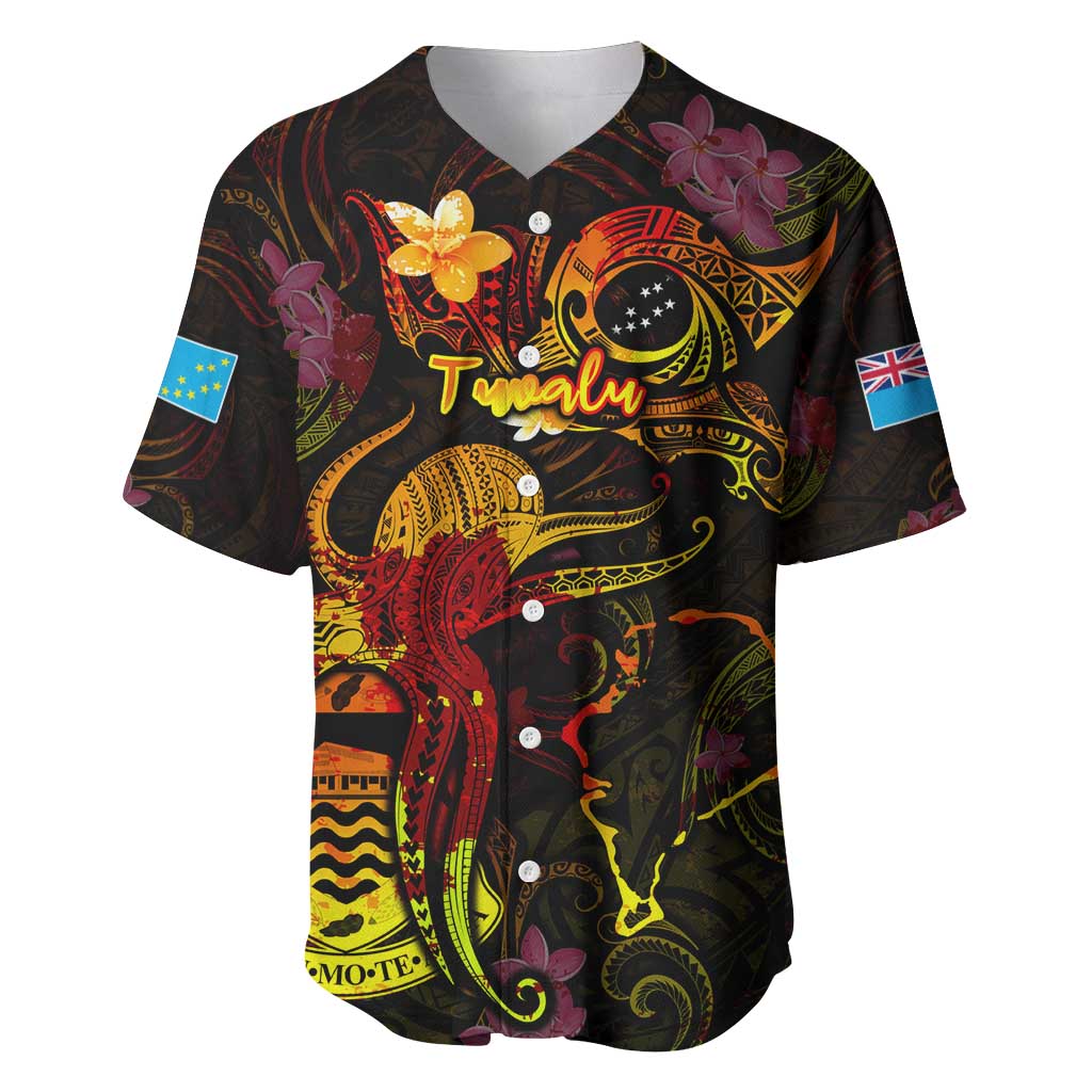 Tuvalu Baseball Jersey Octopus Plumeria Polynesian Tattoo