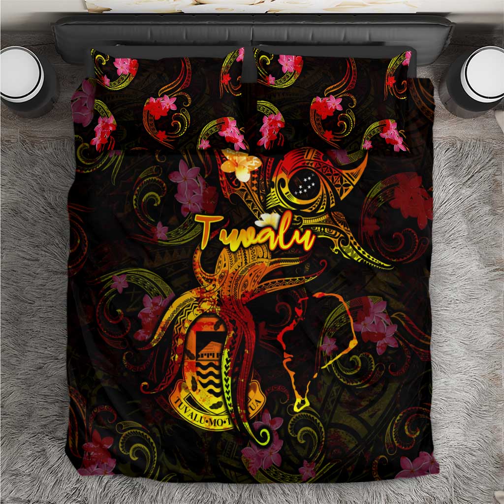 Tuvalu Bedding Set Octopus Plumeria Polynesian Tattoo