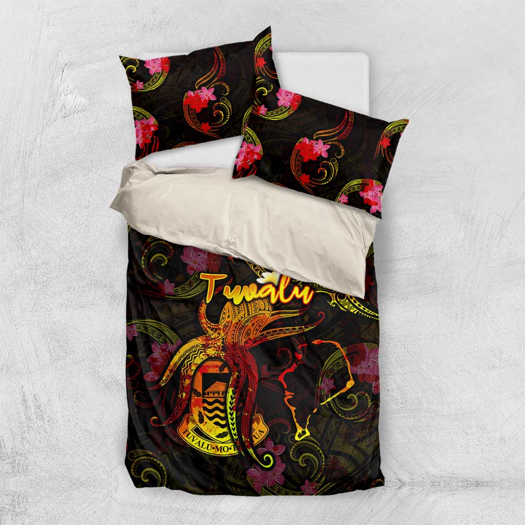 Tuvalu Bedding Set Octopus Plumeria Polynesian Tattoo DT02 US Twin 172cm x 218cm Black - Polynesian Pride