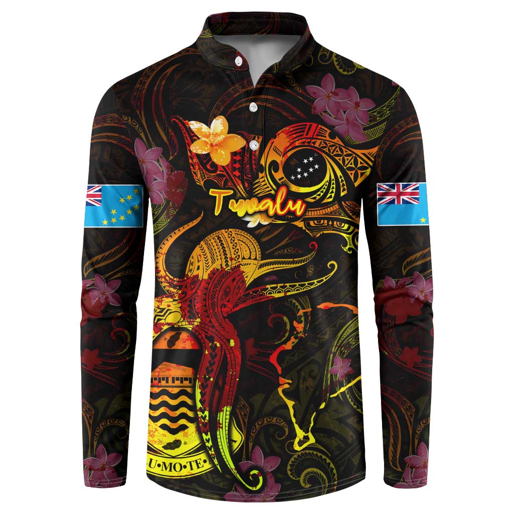 Tuvalu Button Sweatshirt Octopus Plumeria Polynesian Tattoo