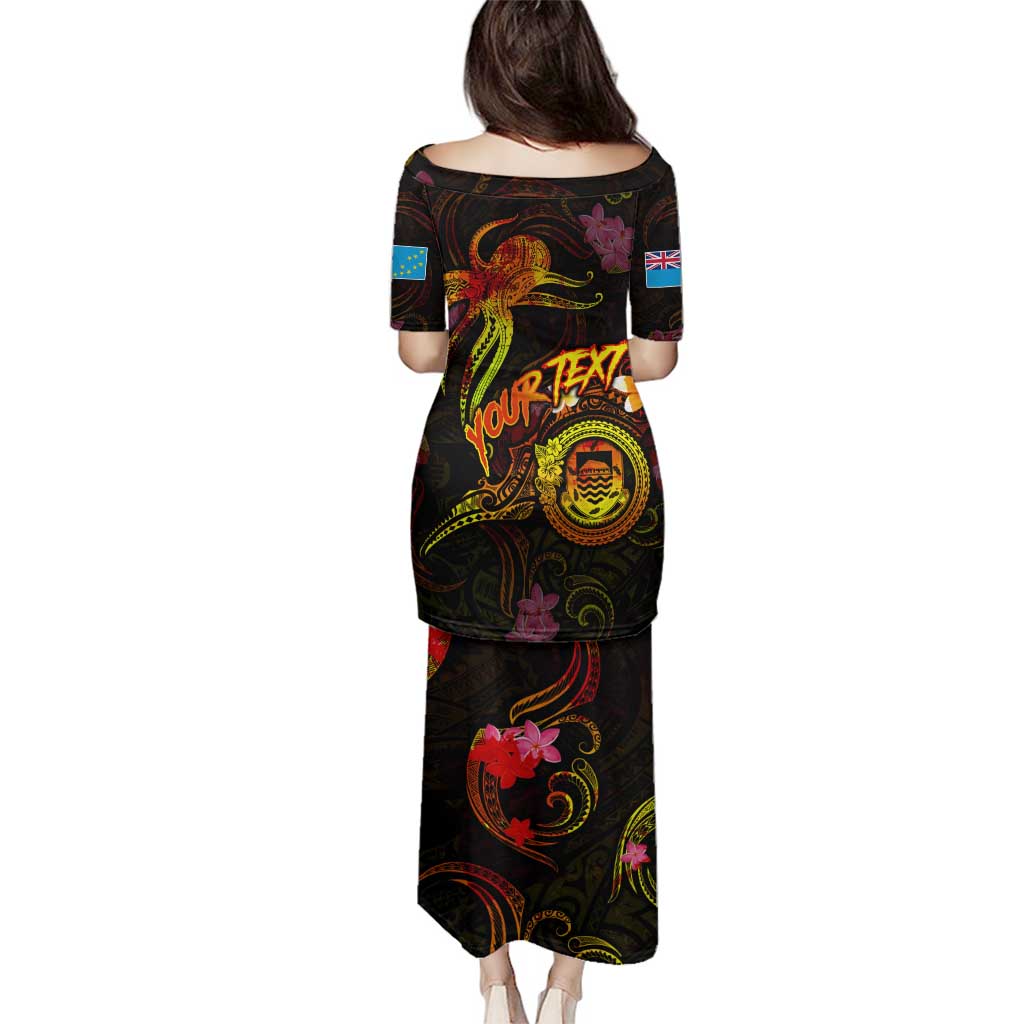 Tuvalu Family Matching Puletasi and Hawaiian Shirt Octopus Plumeria Polynesian Tattoo