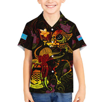 Tuvalu Family Matching Short Sleeve Bodycon Dress and Hawaiian Shirt Octopus Plumeria Polynesian Tattoo