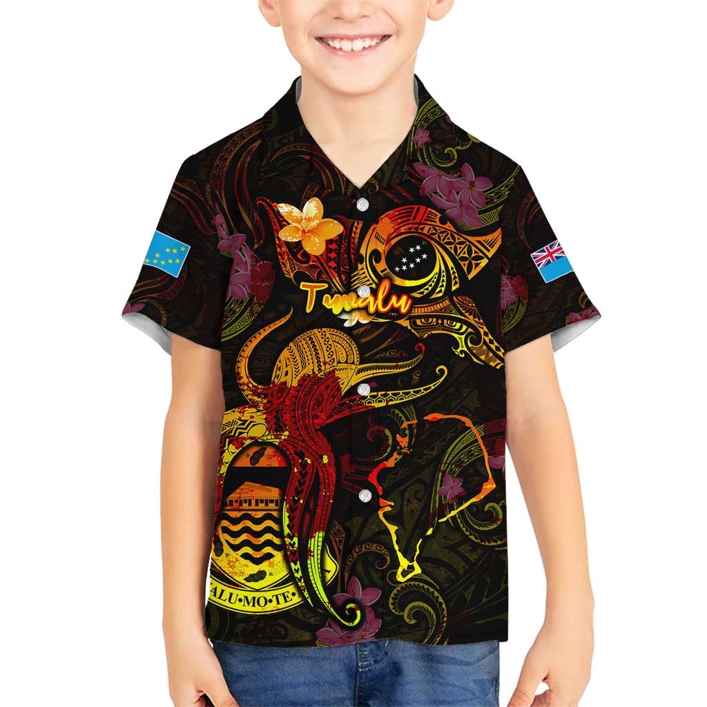 Tuvalu Family Matching Tank Maxi Dress and Hawaiian Shirt Octopus Plumeria Polynesian Tattoo