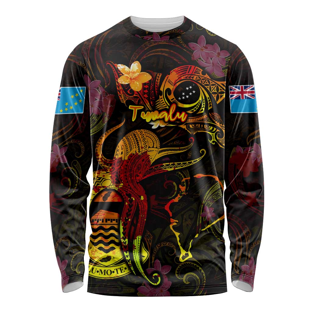 Tuvalu Long Sleeve Shirt Octopus Plumeria Polynesian Tattoo