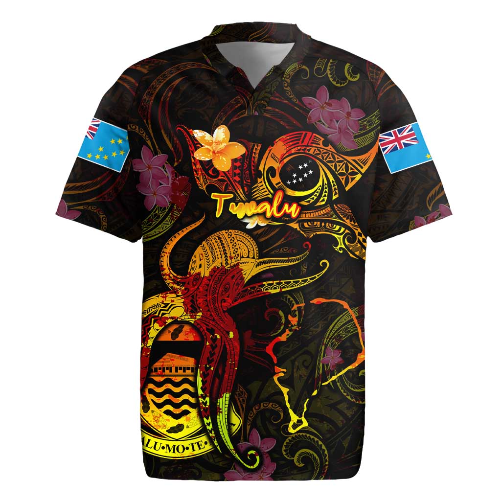 Tuvalu Rugby Jersey Octopus Plumeria Polynesian Tattoo
