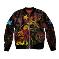 Tuvalu Sleeve Zip Bomber Jacket Octopus Plumeria Polynesian Tattoo