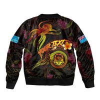 Tuvalu Sleeve Zip Bomber Jacket Octopus Plumeria Polynesian Tattoo