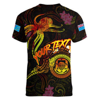 Tuvalu Women V-Neck T-Shirt Octopus Plumeria Polynesian Tattoo