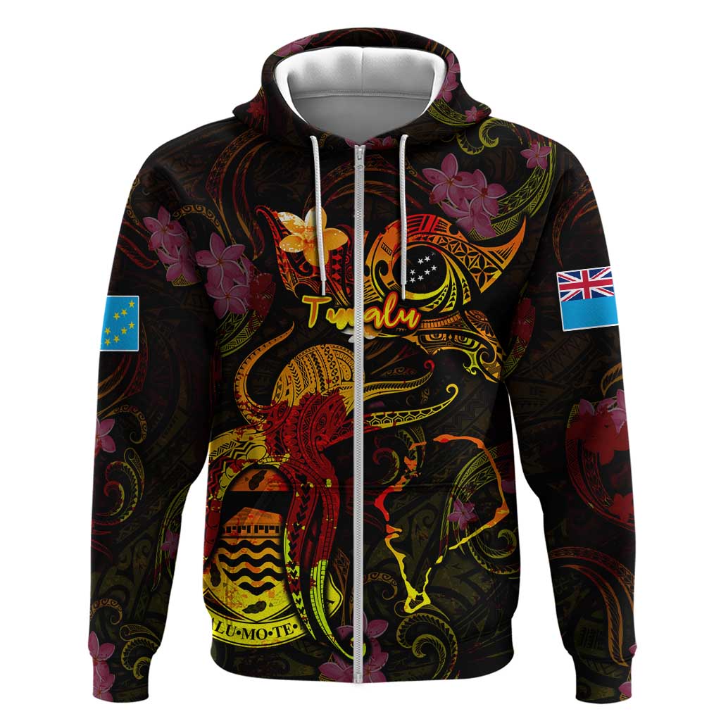 Tuvalu Zip Hoodie Octopus Plumeria Polynesian Tattoo