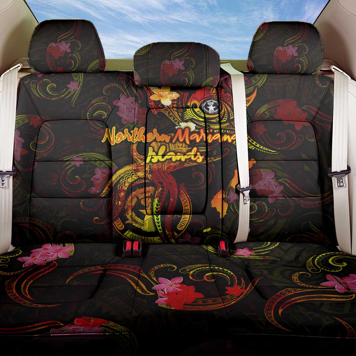 Northern Mariana Islands Back Car Seat Cover Octopus Plumeria Polynesian Tattoo
