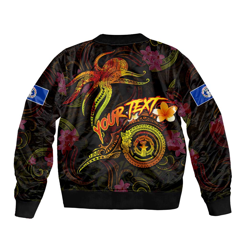 Northern Mariana Islands Bomber Jacket Octopus Plumeria Polynesian Tattoo