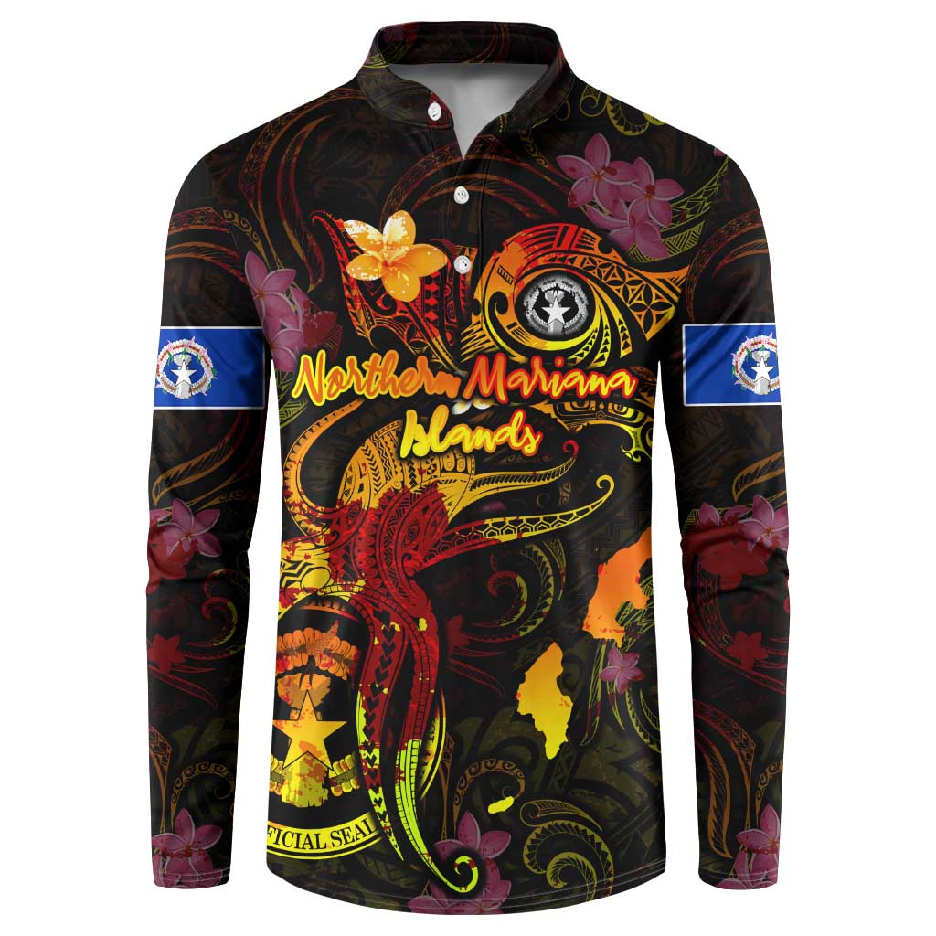Northern Mariana Islands Button Sweatshirt Octopus Plumeria Polynesian Tattoo