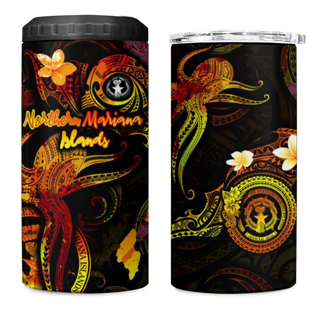 Northern Mariana Islands 4 in 1 Can Cooler Tumbler Octopus Plumeria Polynesian Tattoo DT02 One Size: 16 oz Black - Polynesian Pride