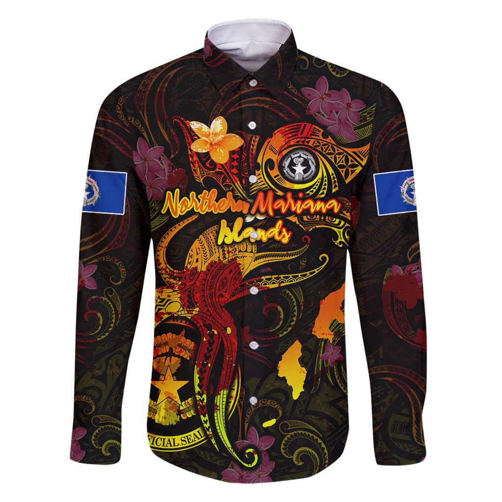 Northern Mariana Islands Family Matching Long Sleeve Bodycon Dress and Hawaiian Shirt Octopus Plumeria Polynesian Tattoo