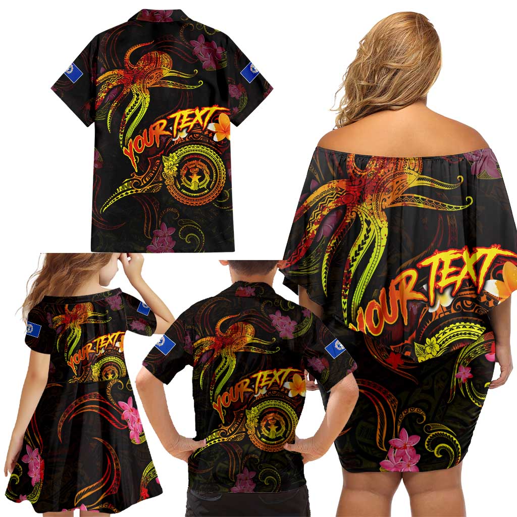 Northern Mariana Islands Family Matching Off Shoulder Short Dress and Hawaiian Shirt Octopus Plumeria Polynesian Tattoo