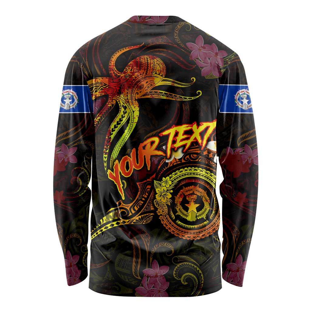 Northern Mariana Islands Long Sleeve Shirt Octopus Plumeria Polynesian Tattoo