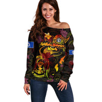 Northern Mariana Islands Off Shoulder Sweater Octopus Plumeria Polynesian Tattoo