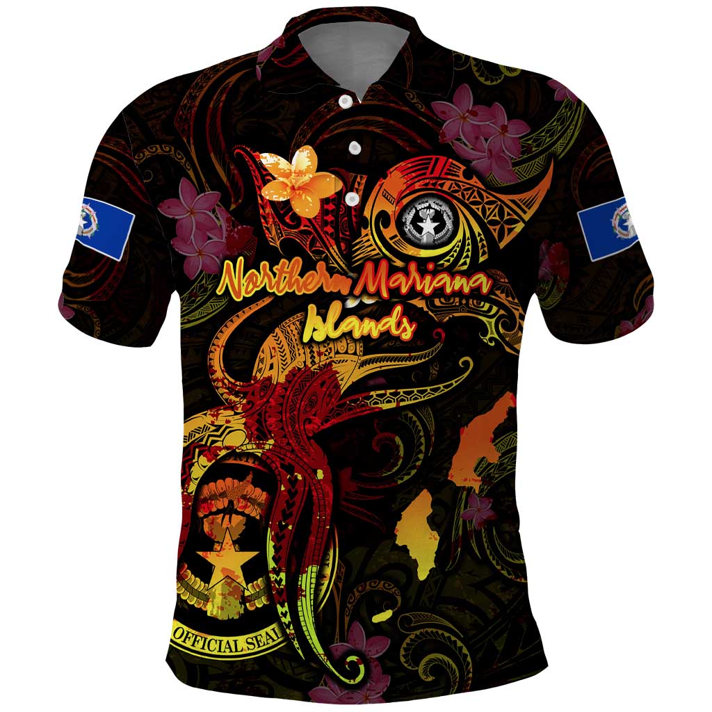 Northern Mariana Islands Polo Shirt Octopus Plumeria Polynesian Tattoo