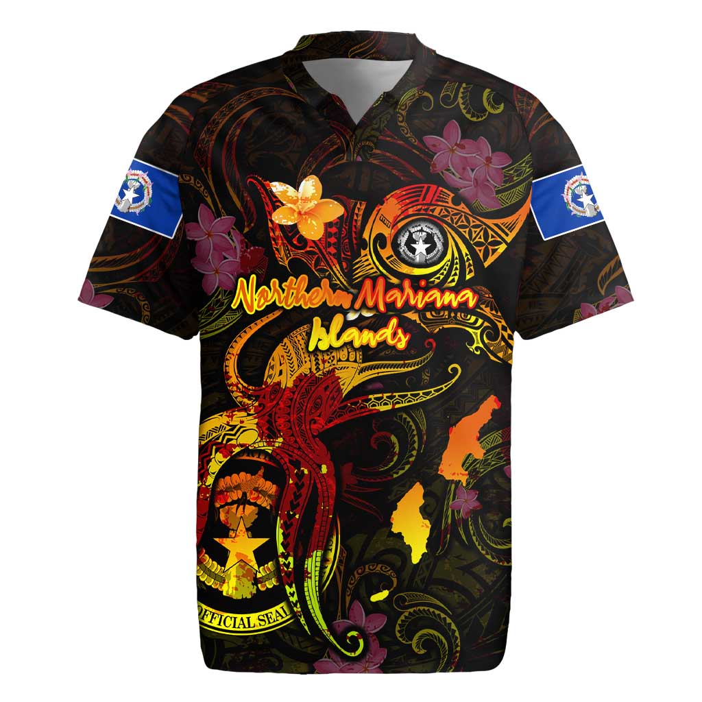 Northern Mariana Islands Rugby Jersey Octopus Plumeria Polynesian Tattoo DT02 Black - Polynesian Pride