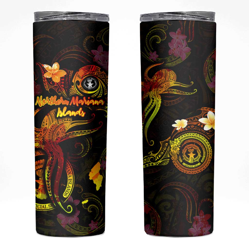 Northern Mariana Islands Skinny Tumbler Octopus Plumeria Polynesian Tattoo DT02 Black - Polynesian Pride