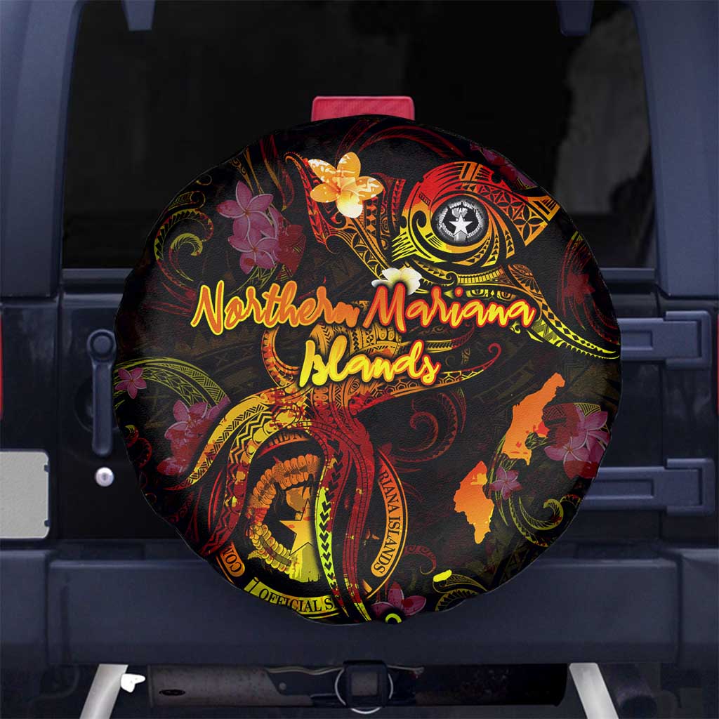 Northern Mariana Islands Spare Tire Cover Octopus Plumeria Polynesian Tattoo