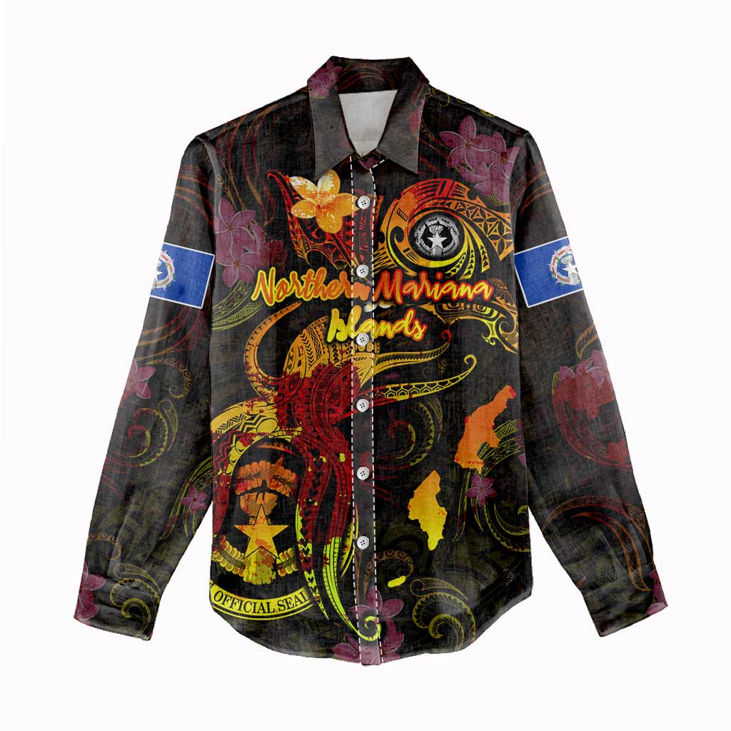 Northern Mariana Islands Women Casual Shirt Octopus Plumeria Polynesian Tattoo