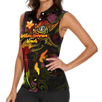 Northern Mariana Islands Women Sleeveless Polo Shirt Octopus Plumeria Polynesian Tattoo