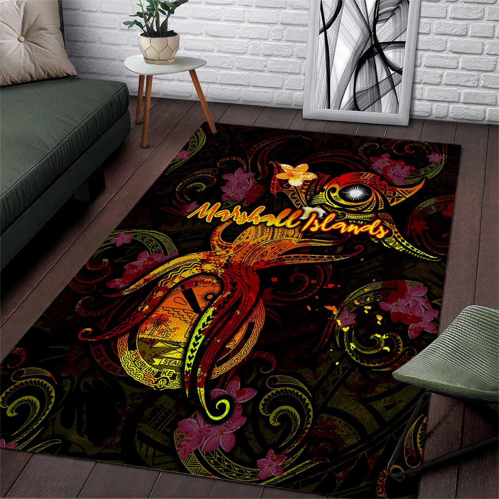 Marshall Islands Area Rug Octopus Plumeria Polynesian Tattoo DT02 Black - Polynesian Pride