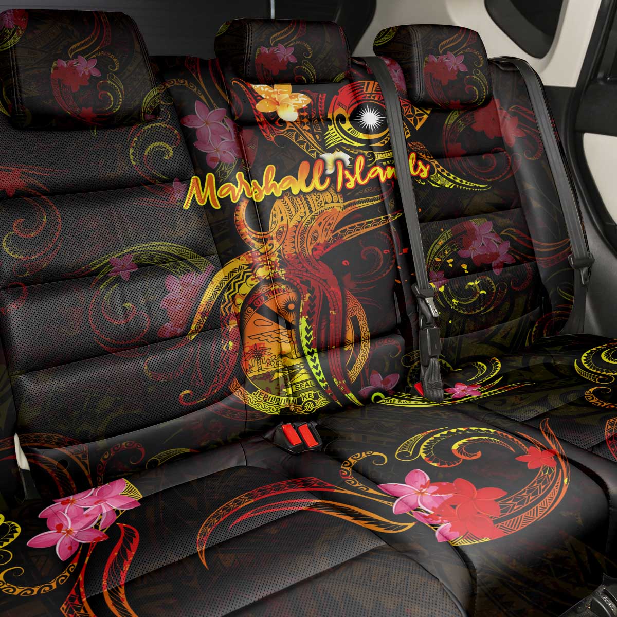Marshall Islands Back Car Seat Cover Octopus Plumeria Polynesian Tattoo DT02 - Polynesian Pride