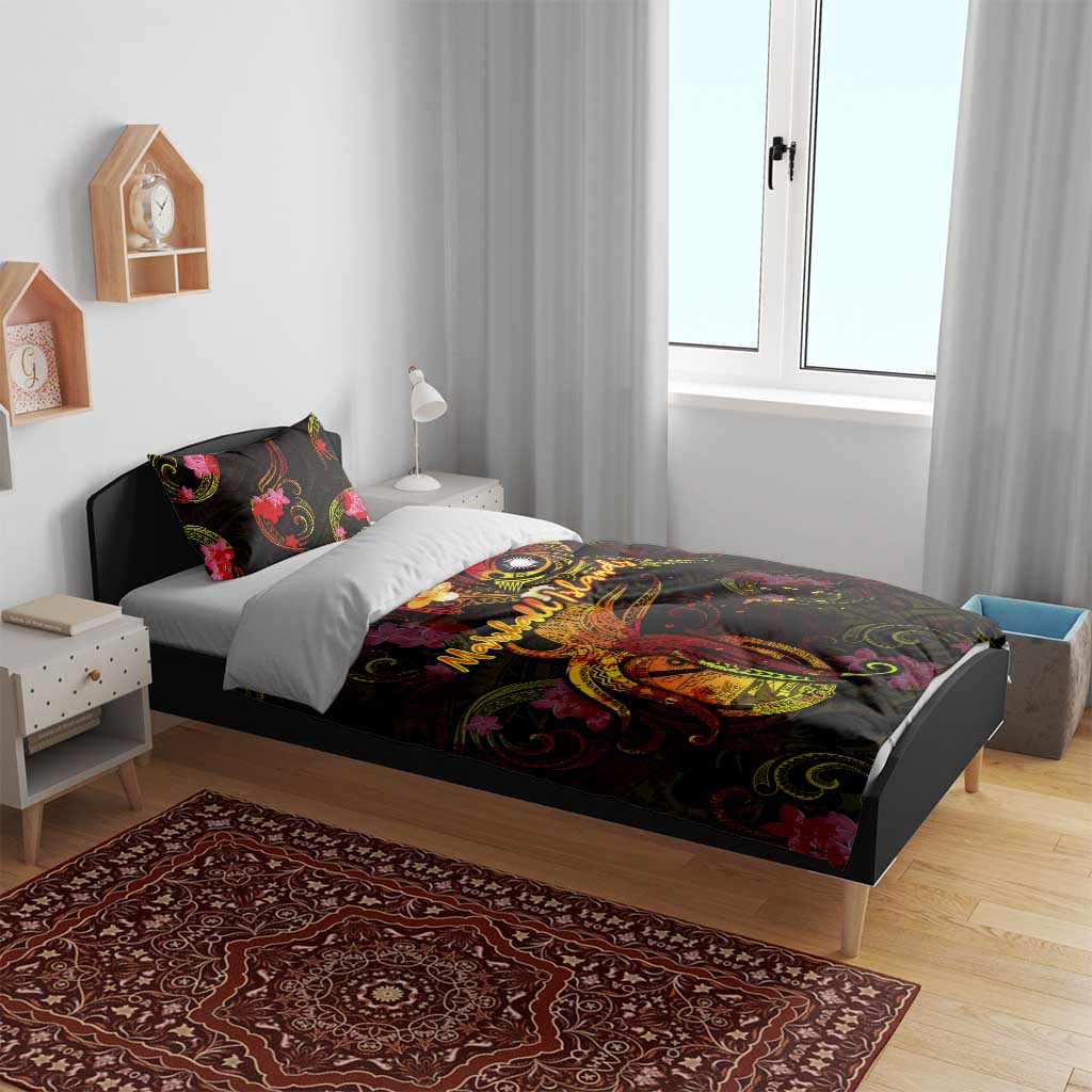 Marshall Islands Bedding Set Octopus Plumeria Polynesian Tattoo