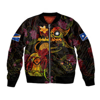Marshall Islands Bomber Jacket Octopus Plumeria Polynesian Tattoo DT02 Unisex Black - Polynesian Pride