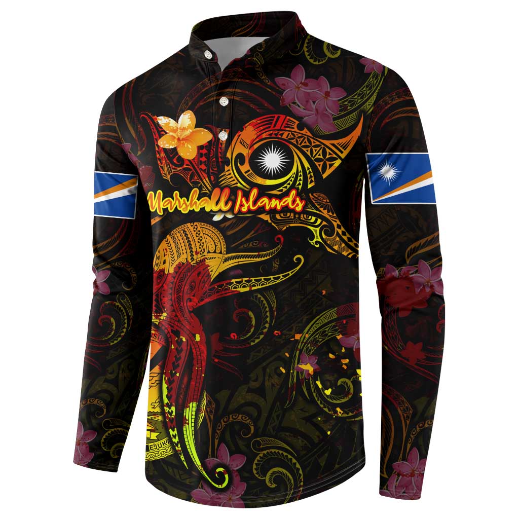 Marshall Islands Button Sweatshirt Octopus Plumeria Polynesian Tattoo DT02 - Polynesian Pride