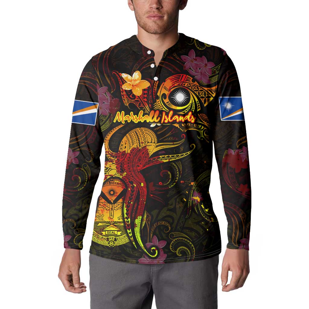 Marshall Islands Button Sweatshirt Octopus Plumeria Polynesian Tattoo DT02 - Polynesian Pride