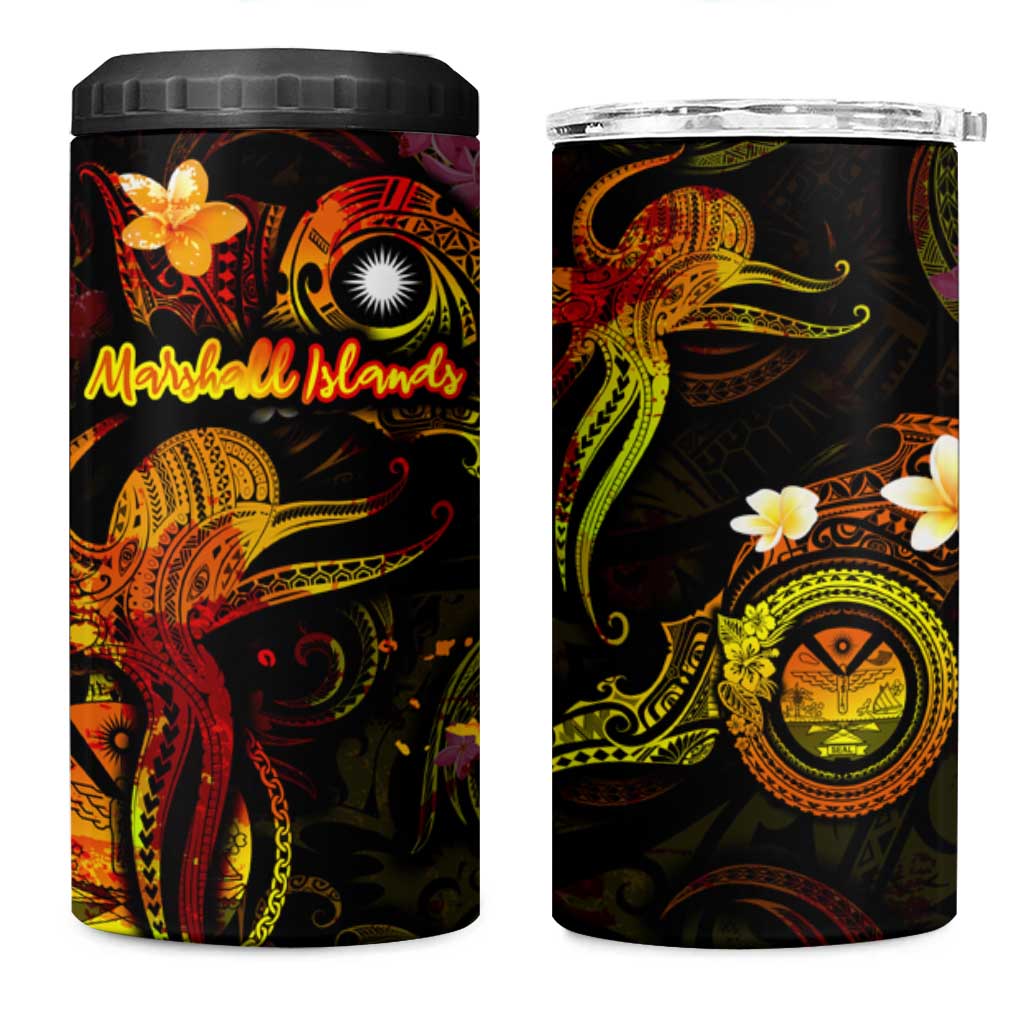 Marshall Islands 4 in 1 Can Cooler Tumbler Octopus Plumeria Polynesian Tattoo DT02 One Size: 16 oz Black - Polynesian Pride