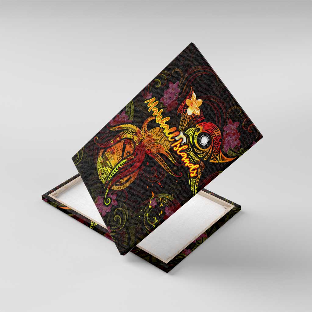 Marshall Islands Canvas Wall Art Octopus Plumeria Polynesian Tattoo DT02 With Frame Black - Polynesian Pride