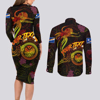 Marshall Islands Couples Matching Long Sleeve Bodycon Dress and Long Sleeve Button Shirt Octopus Plumeria Polynesian Tattoo DT02 - Polynesian Pride