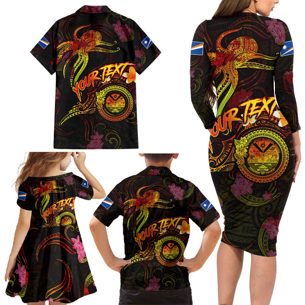 Marshall Islands Family Matching Long Sleeve Bodycon Dress and Hawaiian Shirt Octopus Plumeria Polynesian Tattoo DT02 - Polynesian Pride