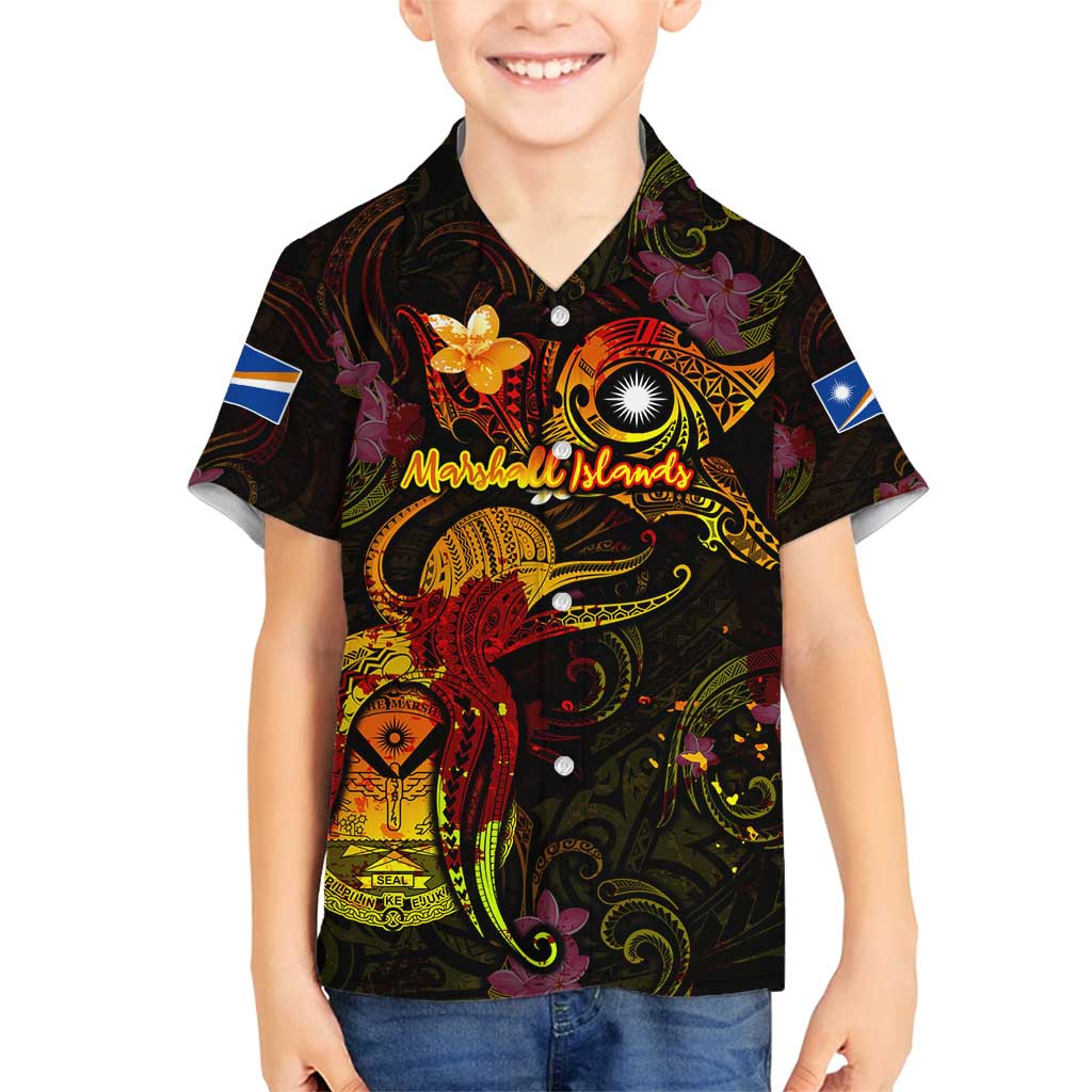 Marshall Islands Family Matching Long Sleeve Bodycon Dress and Hawaiian Shirt Octopus Plumeria Polynesian Tattoo DT02 Son's Shirt Black - Polynesian Pride