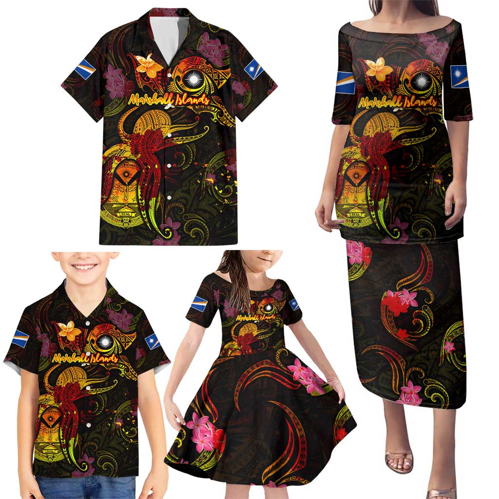 Marshall Islands Family Matching Puletasi and Hawaiian Shirt Octopus Plumeria Polynesian Tattoo DT02 - Polynesian Pride