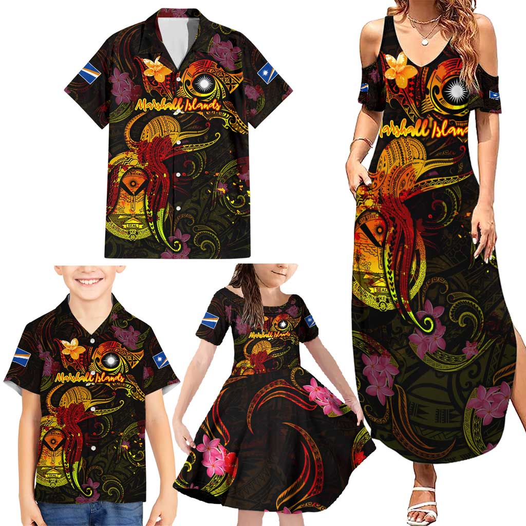 Marshall Islands Family Matching Summer Maxi Dress and Hawaiian Shirt Octopus Plumeria Polynesian Tattoo DT02 - Polynesian Pride
