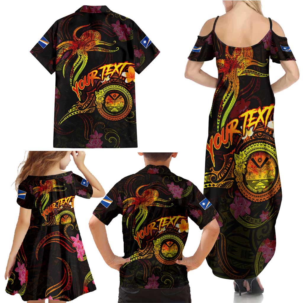 Marshall Islands Family Matching Summer Maxi Dress and Hawaiian Shirt Octopus Plumeria Polynesian Tattoo