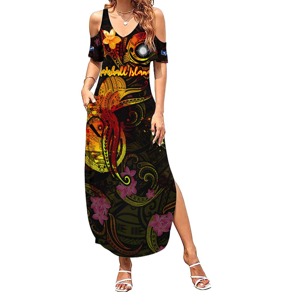 Marshall Islands Family Matching Summer Maxi Dress and Hawaiian Shirt Octopus Plumeria Polynesian Tattoo
