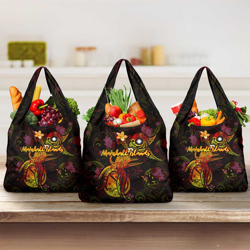 Marshall Islands Grocery Bag Octopus Plumeria Polynesian Tattoo DT02 3-pack One Size Black - Polynesian Pride