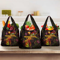 Marshall Islands Grocery Bag Octopus Plumeria Polynesian Tattoo DT02 3-pack One Size Black - Polynesian Pride