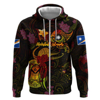 Marshall Islands Hoodie Octopus Plumeria Polynesian Tattoo DT02 Zip Hoodie Black - Polynesian Pride
