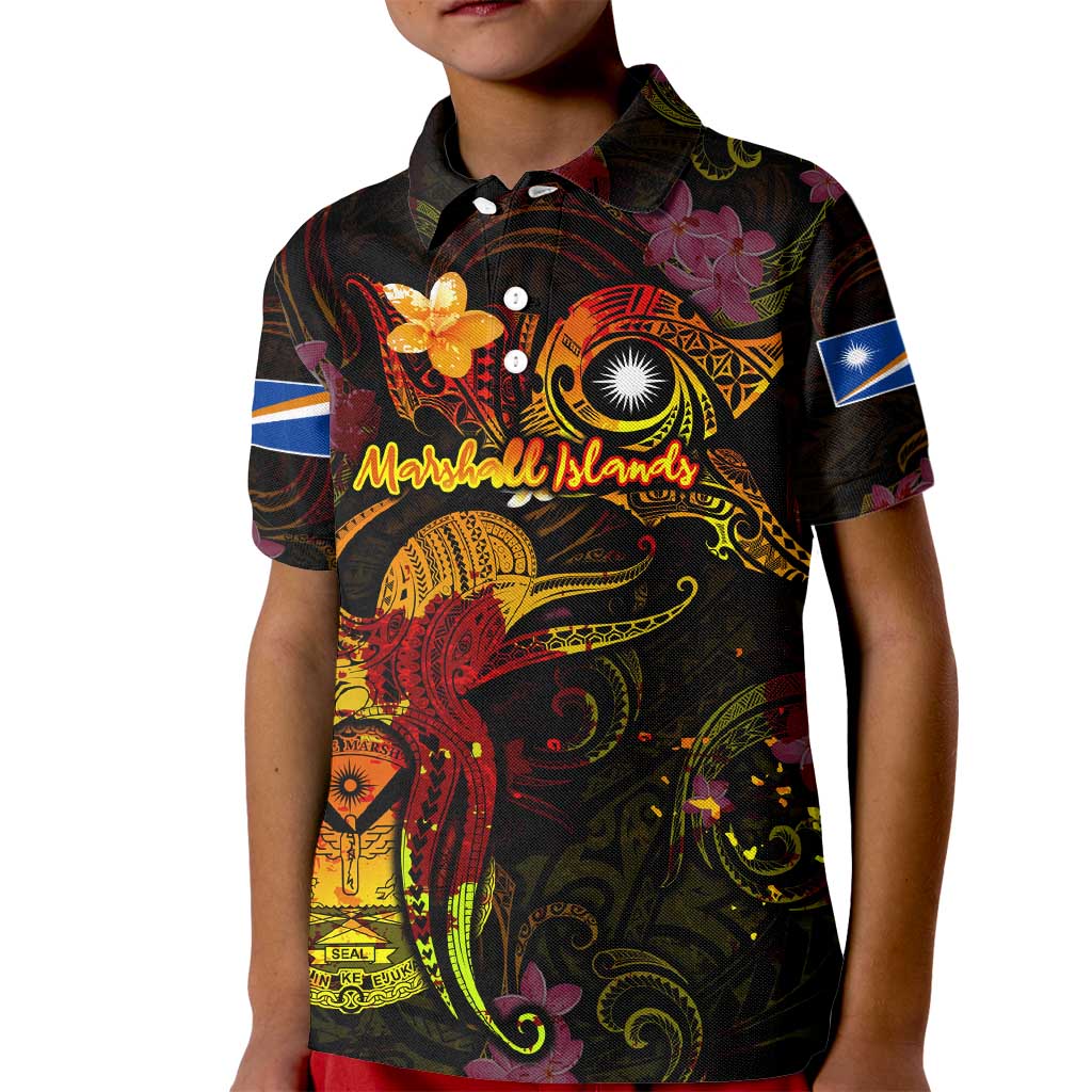 Marshall Islands Kid Polo Shirt Octopus Plumeria Polynesian Tattoo DT02 Kid Black - Polynesian Pride