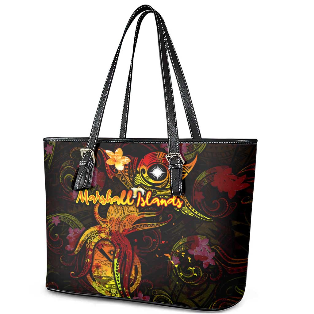 Marshall Islands Leather Tote Bag Octopus Plumeria Polynesian Tattoo DT02 - Polynesian Pride