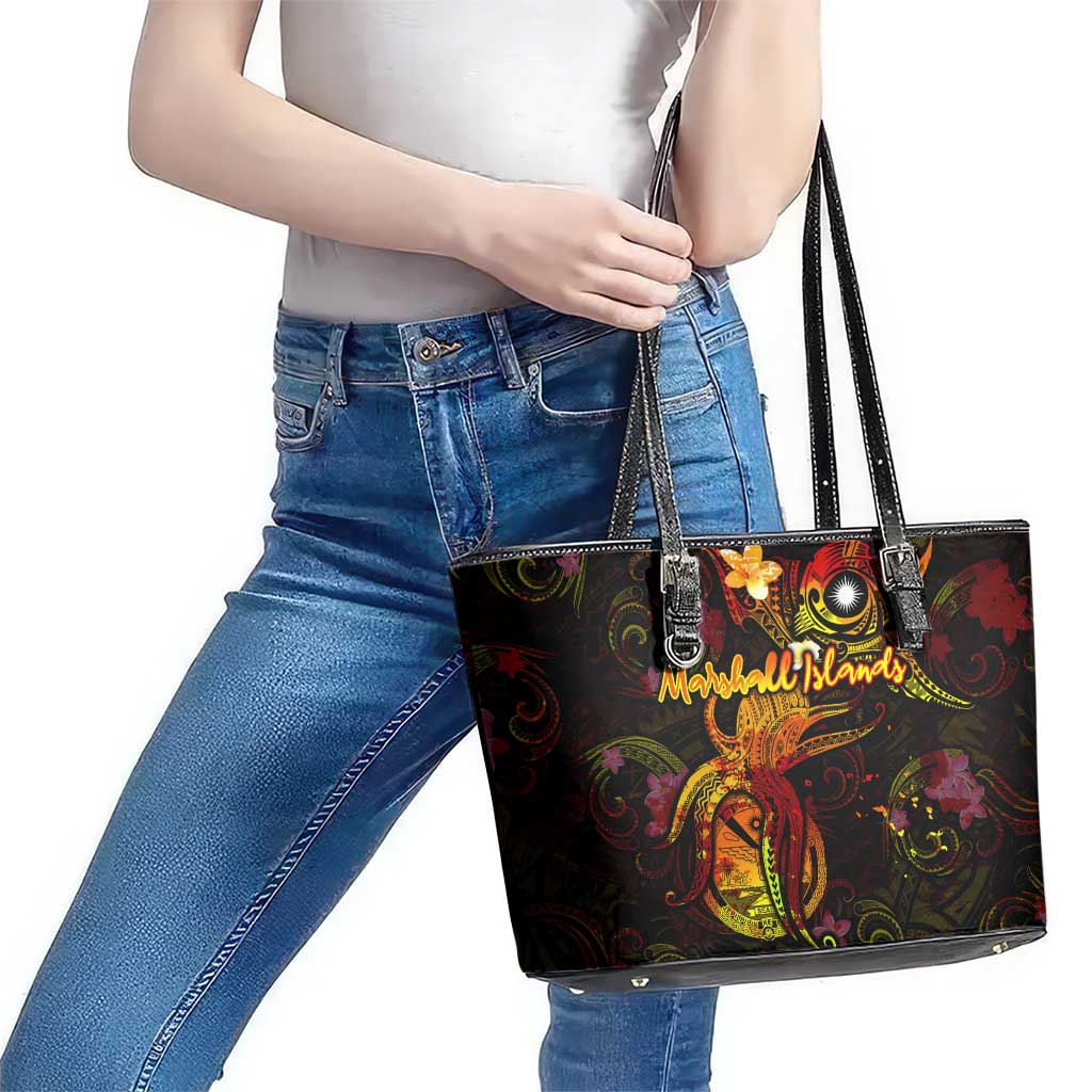 Marshall Islands Leather Tote Bag Octopus Plumeria Polynesian Tattoo DT02 - Polynesian Pride