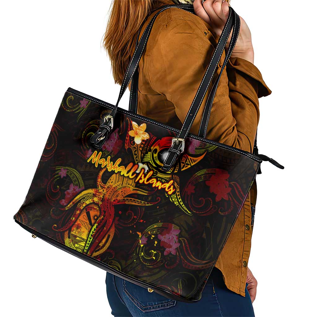 Marshall Islands Leather Tote Bag Octopus Plumeria Polynesian Tattoo DT02 - Polynesian Pride