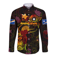 Marshall Islands Long Sleeve Button Shirt Octopus Plumeria Polynesian Tattoo DT02 Unisex Black - Polynesian Pride